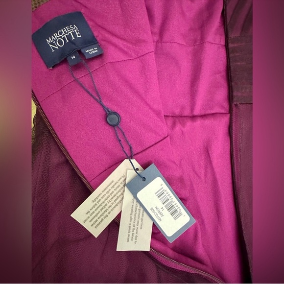 NWT Marchesa Notte Tiered 3D Floral Tulle Purple Aubergine  Gown Size 14 - Picture 15 of 16